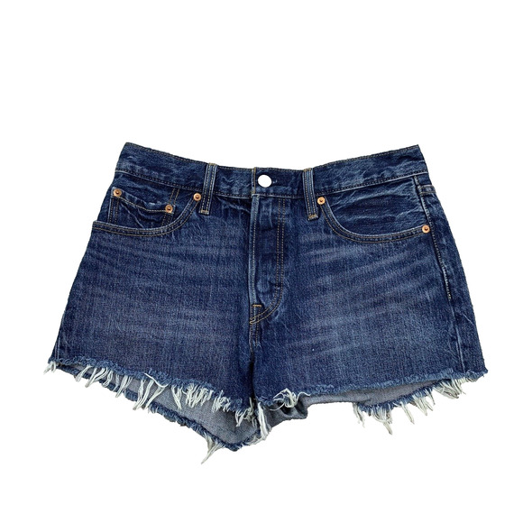 Levis Women 501 Denim Mini Shorts Button Fly Blue Size 28 Cotton 49-16 - Picture 2 of 8